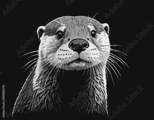otter in black and white animal drawing,