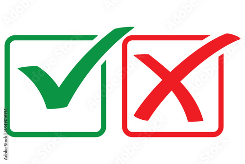 Check tick mark icon set. Cross box x check mark checkbox v list vector draw hand drawn sketch doodle brush marker checklist symbol wrong right circle. Vector Illustration. Red, Green, Black color EPS