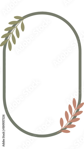 Minimalist Leafy Frame: A simple, elegant oval frame adorned with delicate botanical elements, perfect for adding a touch of nature-inspired sophistication to any design.