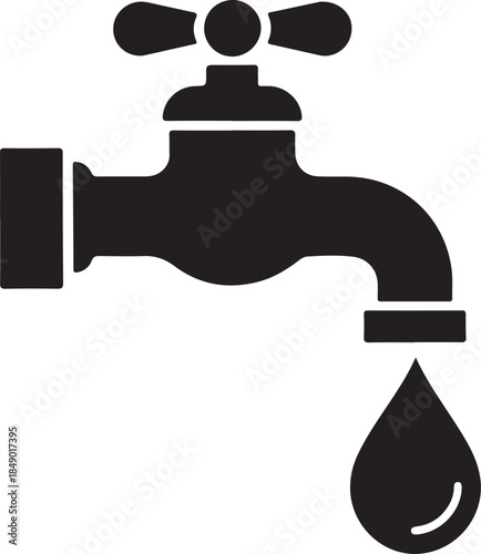 Black and white faucet with water droplet