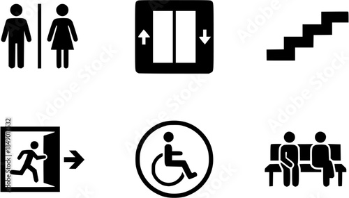 Simple black icons representing accessibility features on a white background