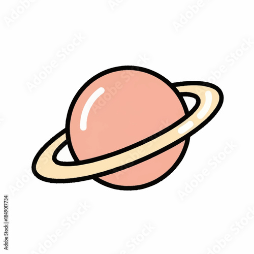 Cute Cartoon Planet with Rings Illustration.
