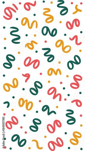 Festive Confetti: A playful pattern of vibrant confetti dots and ribbon-like shapes floats in a joyous symphony of color and form, igniting a sense of celebration and exuberance.