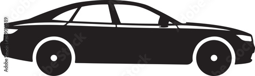Sleek Black Car Silhouette with Four Doors and Windows