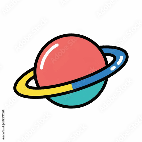 Colorful Cartoon Illustration of Planet Saturn.