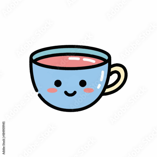Cute Kawaii Blue Coffee Cup with Happy Face.