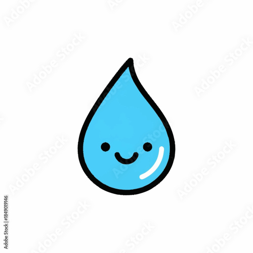 Cute cartoon water drop character with happy face.