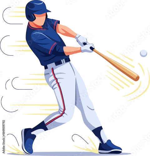 Dynamic Illustration of a Baseball Player Swinging a Bat with Action Lines baseball