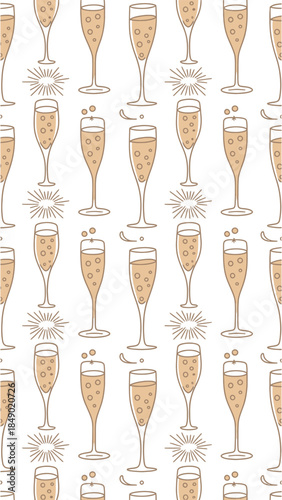 Celebration Drinks Pattern: A seamless design featuring a repeat pattern of elegant champagne flutes, evoking moments of festivity and joy.