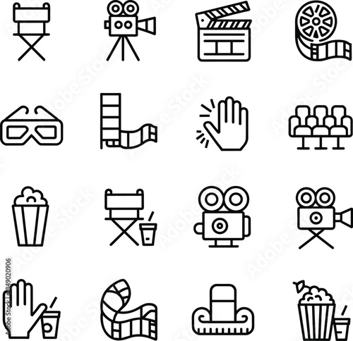 Outline Icons for Cinema and Movie Production film