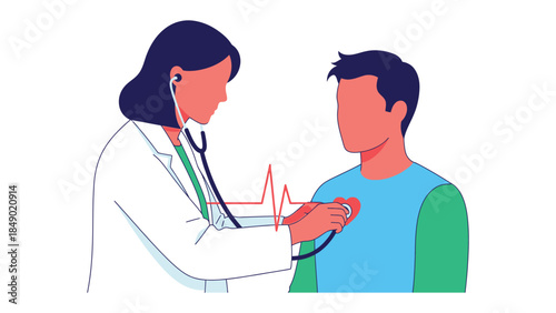 Medical Consultation: A dedicated healthcare provider examines a patient with a stethoscope. The image depicts a doctor's visit, emphasizing health and wellness. 