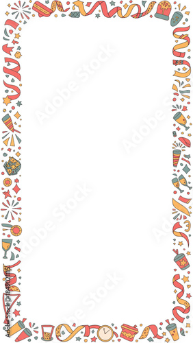 Festive Frame for Celebration: A vibrant and joyful frame adorns a blank space, embellished with lively ornaments of celebration such as confetti, ribbons, and champagne flutes.