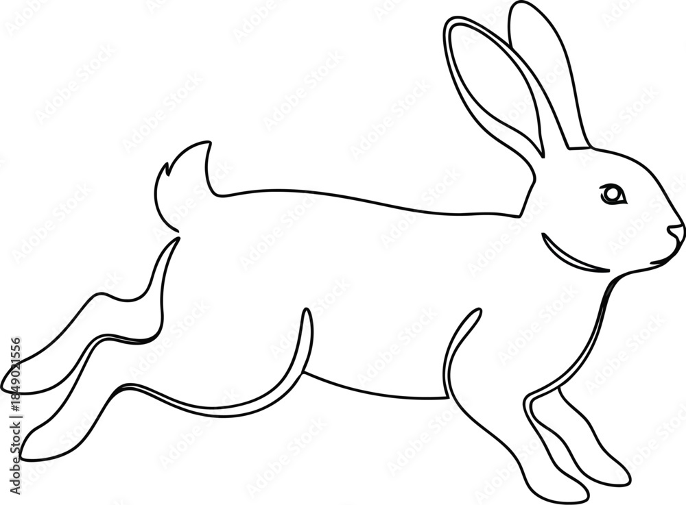 Obraz premium Minimalist line art of a running rabbit on a white background illustration