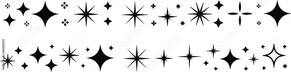Fototapeta premium Sparkle and Starburst Graphic Elements in BlackTitle: Sparkle and Starburst Graphic Elements in