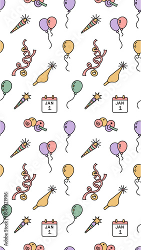 Celebration Pattern: A festive assortment of party-themed elements, elegantly arranged in a repeat pattern, ready to infuse any project with a celebratory vibe.