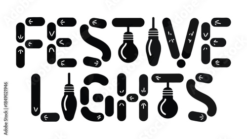 Festive Lights Typography: A whimsical typography arrangement spells out Festive Lights, with decorative elements and an abstract visual representation of illumination.