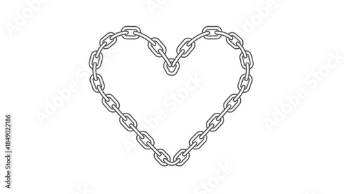 A shiny gold 3D heart shaped chain made of strong metal links forms a symbolic connection of love and security as a decorative jewelry object