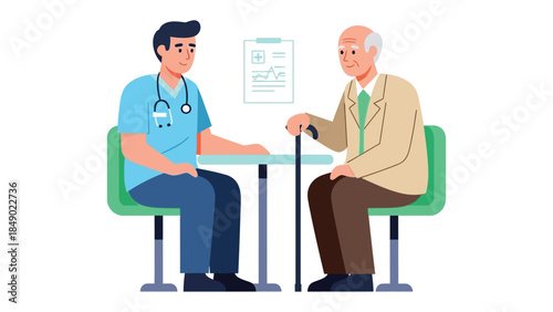 Healthcare Consultation: A medical professional engages in a consultation with an elderly patient, promoting health and well-being. Capturing the essence of care.