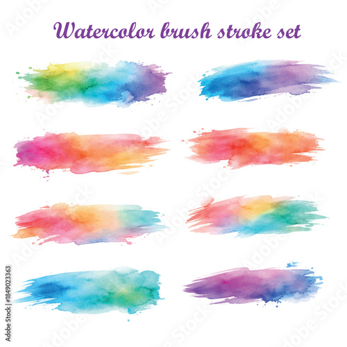 Colorful watercolor brush strokes set. Hand-painted artistic textures isolated on white. Vector.