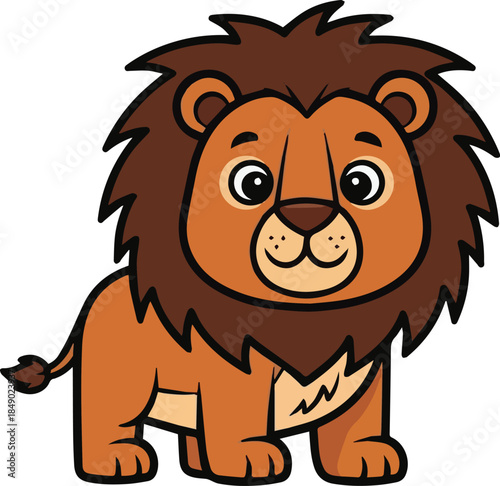 Cute lion cartoon character sitting calmly representing jungle animals, strength, friendliness, and playful wildlife illustration
