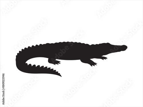 Stylized Crocodile Black Silhouette, Open mouth crocodile silhouette with teeth vector illustration