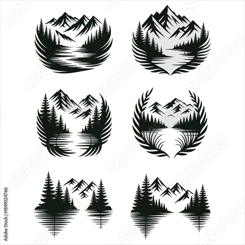 Nature Landscape Silhouette - Mountain Forest and River Logo