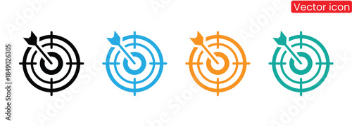Colorful target icons with flags for business goals and success, Target icon logo design. goal icon vector. target marketing sign and symbol, outline icons related to success target board.