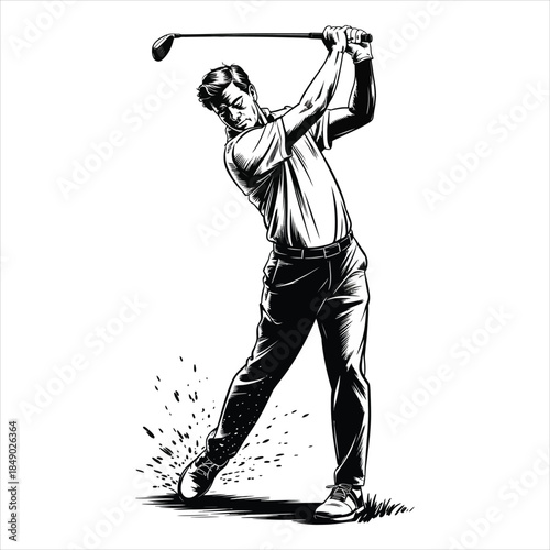 Golfer Silhouette Completing Swing Pose, Sport Action Vector for Logo Design