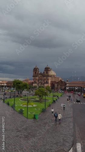 Plaza de Armas and Cusco Cathedral Under Stormy Skies