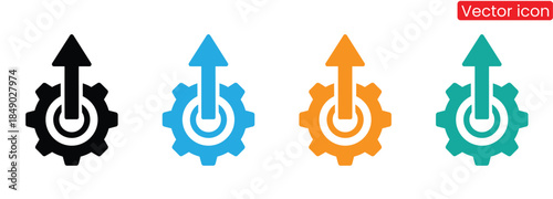 Colorful gear icons with arrows for business and technology concepts