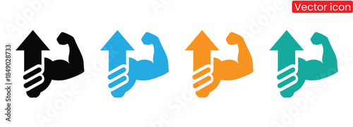 Colorful flexed arm icons with arrows for growth and success