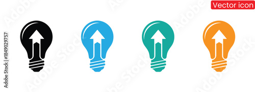 Colorful light bulb icons with arrows for business ideas, Lightbulb Icon Set. Bulb lamp icon in thin flat style. Electric lamp, light, innovation. Lightbulb Icon Set. Bulb lamp icon, Lamp icons,