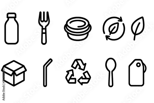 Sustainability and recycling outline icon set. Eco-friendly, zero waste icons collection