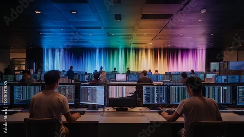 A high-performance computing lab filled with liquid-cooled servers, glowing LED arrays, and engineers monitoring real-time simulation speeds on massive screens — advanced HPC infrastructure,