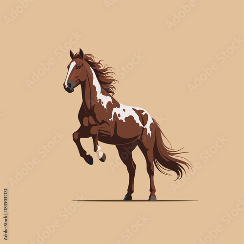 Majestic Pinto Horse in Motion, Detailed Vector Art of a Brown and White Galloping Stallion