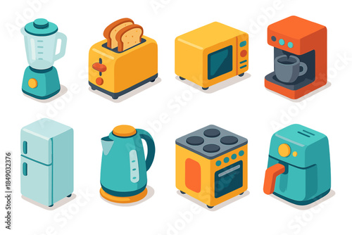 Kitchen appliance icon set. 3D home gadget graphics for culinary design projects