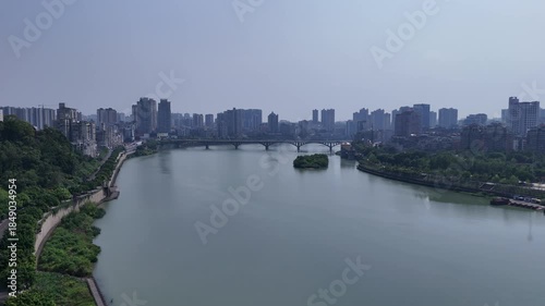 Tuojiang River Bridge and Neijiang City Aerial Photograph