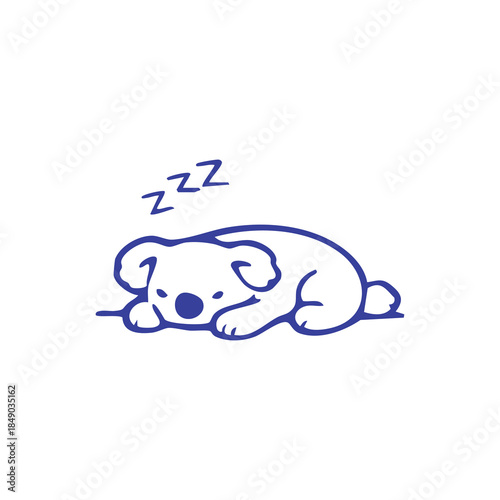 Blue line art of a sleeping animal with "zzz" above it on a white background