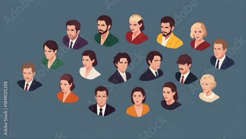 A diverse collection of modern illustrated character avatars featuring a variety of professional and casual individuals, ideal for digital profiles and user interface design projects