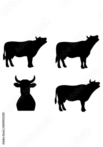 A set of cow howling art, cow animal vector art design, cow howling vector illustration