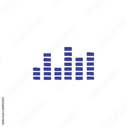 Blue equalizer bars of varying heights on a white background