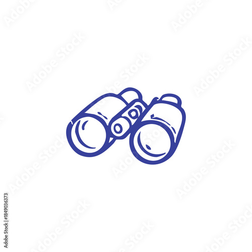 Illustration featuring a pair of binoculars, drawn in blue on a white background