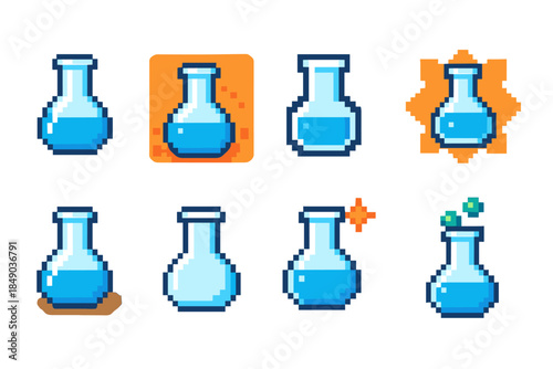 Gaming, pixel art icon set. Retro video game icons in flat style collection
