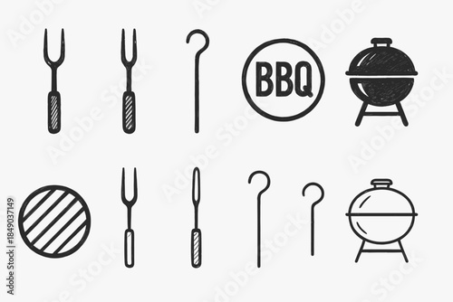 Bbq and grill line icon set. Barbecue, outdoor cooking icons in line style