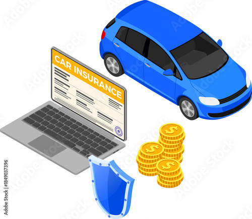Online Car Insurance Isometric Concept