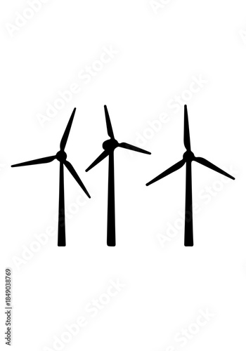 Wind turbine silhouette, collection of wind turbine vectors, black vector of wind turbines