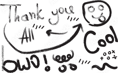 Hand Drawn Hearts and Exclamation Doodle Set