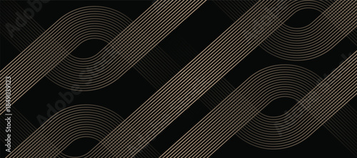 Abstract gold lines on black background. Geometric stripe line art design. Modern luxury template.