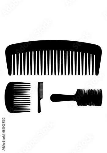 Comb silhouette, collection of barber comb vectors, black vector of combs