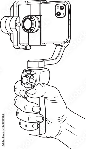 Hand Holding a Smartphone Gimbal silhouette isolate vector art 